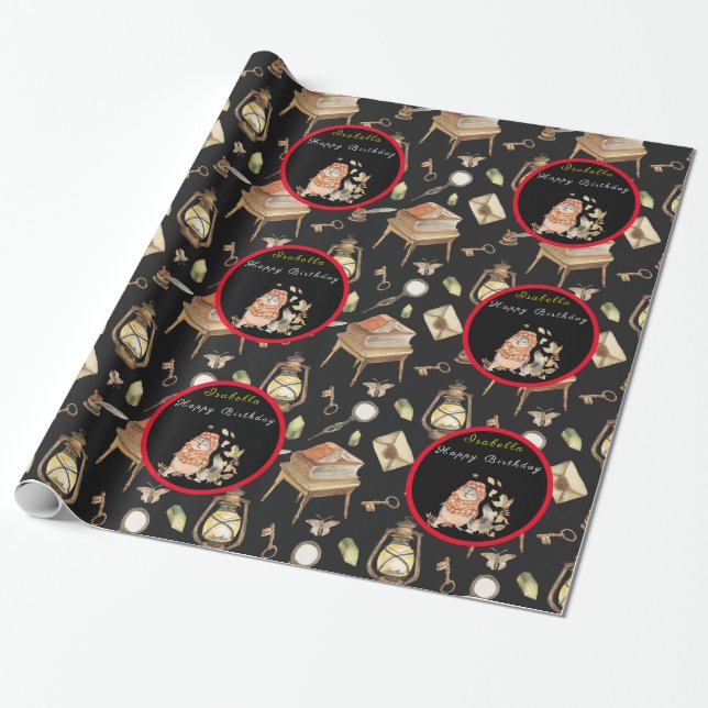 Fall Raccoon Anpassa text och Färg Presentpapper (Utrullad)