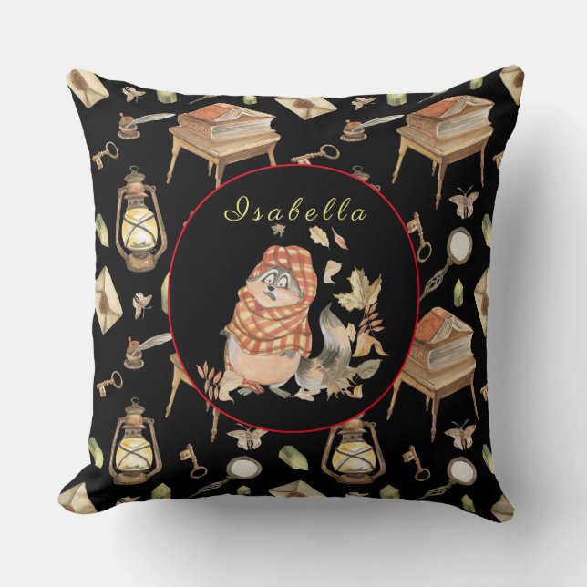 Fall Raccoon Customize Text, Färg 20"X20" Kudde (Framsida)