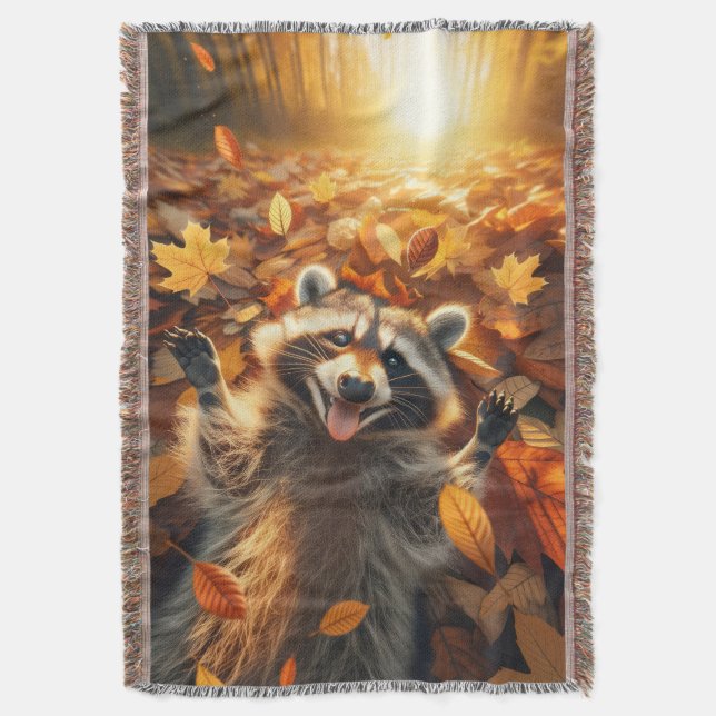Fall Raccoon Throw Blanket Filt (Framsidan Vertikal)