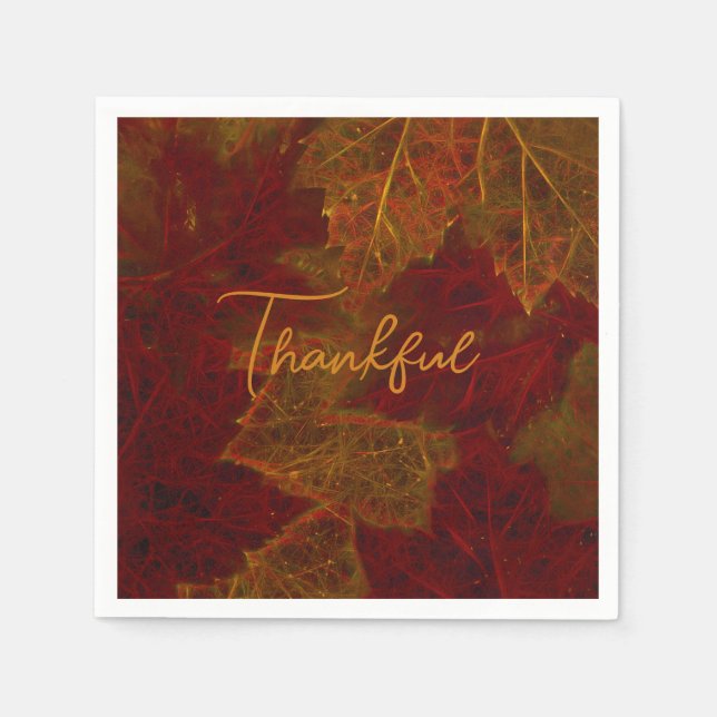 Fall Red Guld Rustic Elegant Maple Löv Thankful Pappersservett (Framsidan)