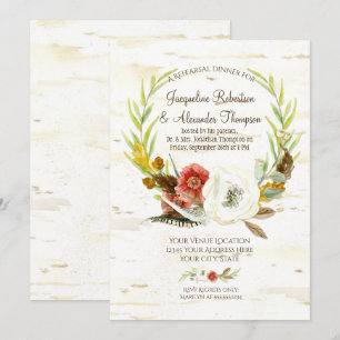 Fall Rehearsal Dinner WANAN Boho Feather Birch Inbjudningar