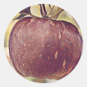 Fall röd äppelfrukt och löv, vattenfärg runt klistermärke