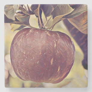 Fall röd äppelfrukt och löv, vattenfärg stenunderlägg