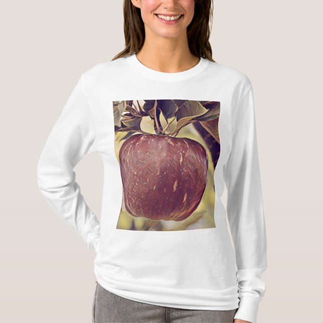 Fall röd äppelfrukt och löv, vattenfärg t shirt (Framsida)