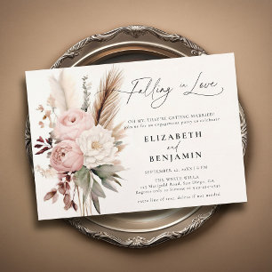 Fall Romantic Boho Peony Pampas Förlovningsfest Inbjudningar