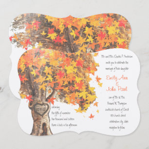 Fall Romantic Rustic Träd Orange Gult Bröllop Inbjudningar