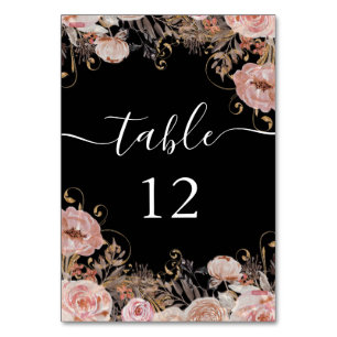 Fall  Rosa Black Watercolor Blommigt Ro Guld Bordsnummer