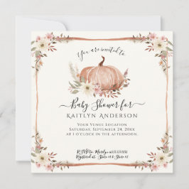 Fall Rosa Blommigt Pumpkin Baby Shower QR-kod Inbjudningar