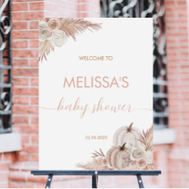 Fall Rosa Blommigt Pumpkin Boho Baby Shower Välkom Poster