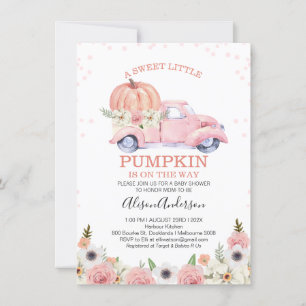 Fall Rosa Blommigt Pumpkin Lastbil Baby Shower Inbjudningar
