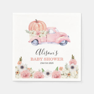 Fall Rosa Blommigt Pumpkin Lastbil Baby Shower Pap Pappersservett
