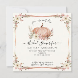 Fall Rosa Blommigt Pumpkin Möhippa QR-kod Inbjudningar