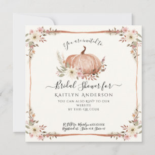 Fall Rosa Blommigt Pumpkin Möhippa QR-kod Inbjudningar