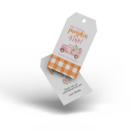 Fall Rosa Blommigt Pumpkins Harvest Lastbil Presentetikett