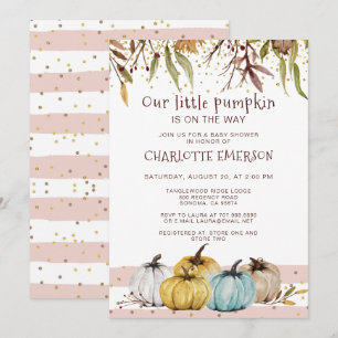 Fall  Rosa Guld Pumpkin Baby Shower Inbjudningar