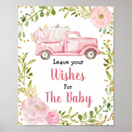 Fall Rosa Pumpkin Baby Shower Önskemål för Baby-te Poster