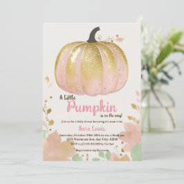 Fall rosa pumpkin babydusch guld pumpkin inbjudningar