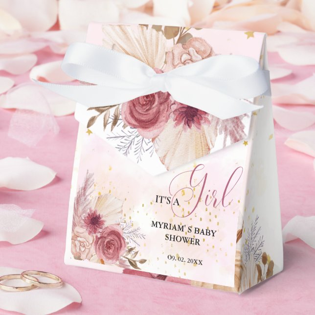 Fall Rosa Pumpkin Blommigt Girl Baby dusch Favor Presentaskar (Bröllop)