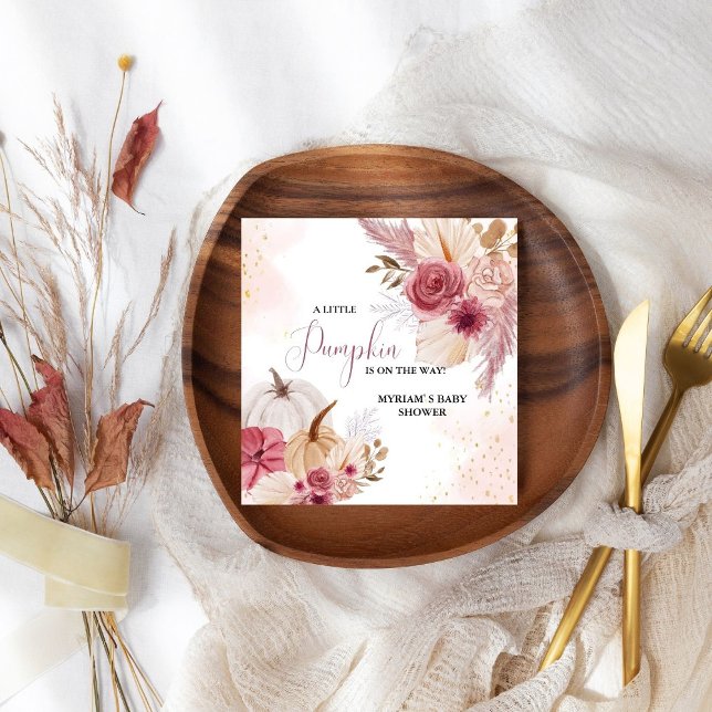 Fall Rosa Pumpkin Blommigt Girl Baby dusch Pappersservett (Skapare uppladdad)