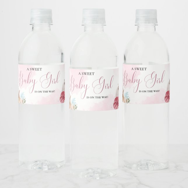 Fall rosa Pumpkin Blommigt Girl Baby dusch Vattenflaskor Etikett (Flaskor)