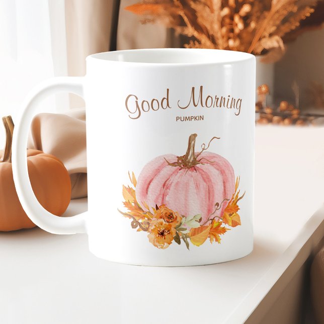 Fall Rosa Pumpkin Coffee Mugg (Fall Pink Pumpkin Coffee Mug with your own text)
