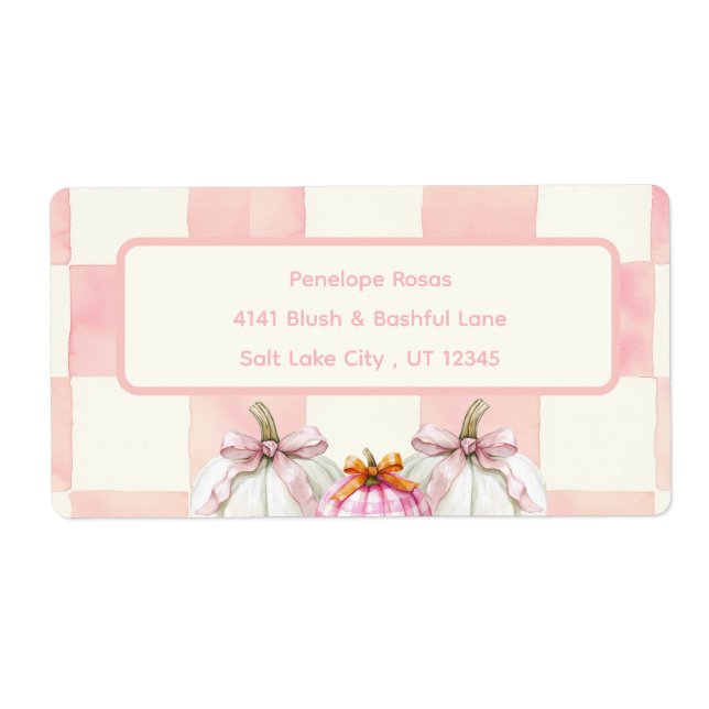 Fall Rosa Pumpkin Gingham Girl Baby Shower Adress Fraktsedel (Framsidan)