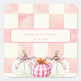 Fall Rosa Pumpkin Gingham Girl Baby Shower Fyrkantigt Klistermärke