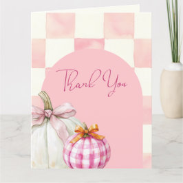 Fall Rosa Pumpkin Gingham Girl Baby Shower Tack Kort