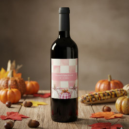 Fall Rosa Pumpkin Gingham Girl Baby Shower Vinflaska Etikett