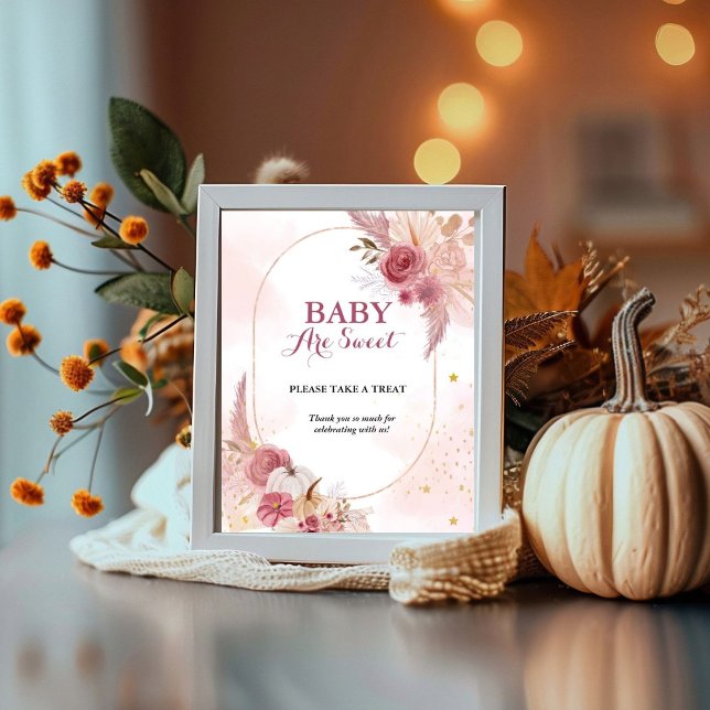 Fall Rosa Pumpkin Girl Baby dusch Favor-tecken Poster (Skapare uppladdad)