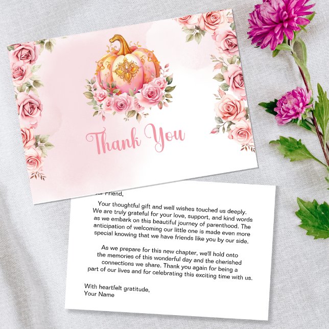 Fall Rosa Pumpkin Girl Baby Shower Tack Kort (Skapare uppladdad)