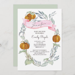 Fall Rosa Pumpkin Greenery Baby Shower Inbjudningar