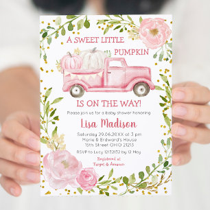 Fall Rosa Pumpkin Lastbil Baby Shower Girl Inbjudningar