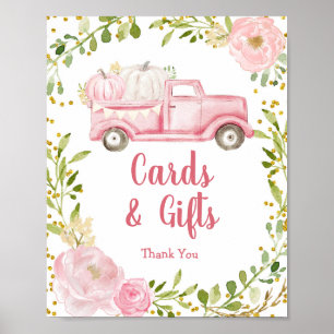 Fall Rosa Pumpkin Lastbil Cards and Gifts Sign Poster