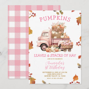 Fall Rosa Pumpkin Lastbil Girl 1:a hösten Inbjudningar
