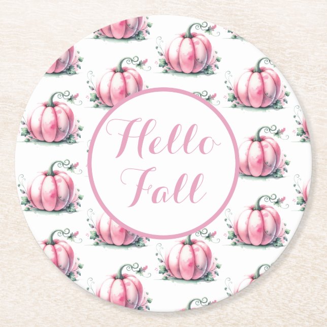 Fall Rosa Pumpkin Round Papper Underlägg Rund (Framsidan)