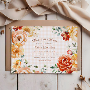 Fall Rust Guld Blommigt Gingham Möhippa Inbjudningar