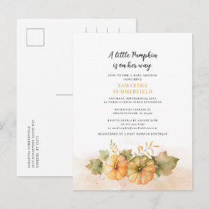 Fall Rust Löv Little Pumpkin Girl Baby Shower Inbjudan Vykort