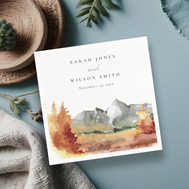 Fall Rust Orange Mountain Träd Foliage Bröllop Pappersservett (Skapare uppladdad)