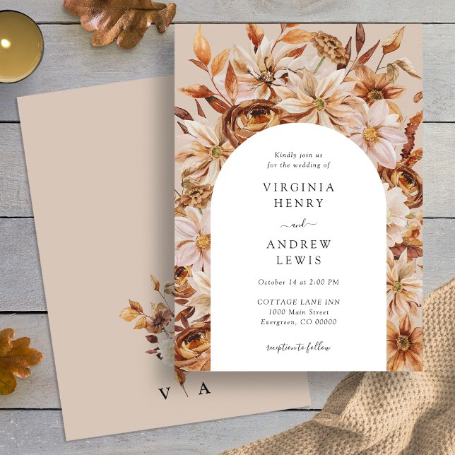 Fall Rustic Blommigt Bröllop Inbjudningar (Watercolor Fall Rustic Floral Wedding Invitation by Painted Paperie
)