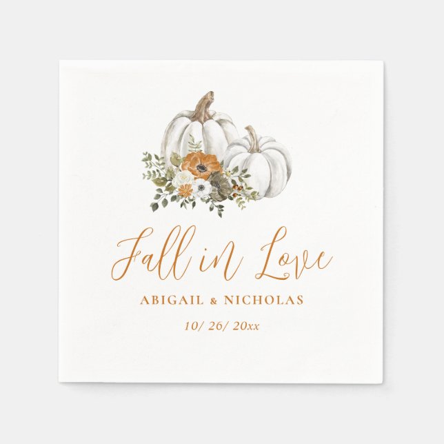 Fall Rustic Blommigt Pumpkin Bröllop Napkins Pappersservett (Framsidan)