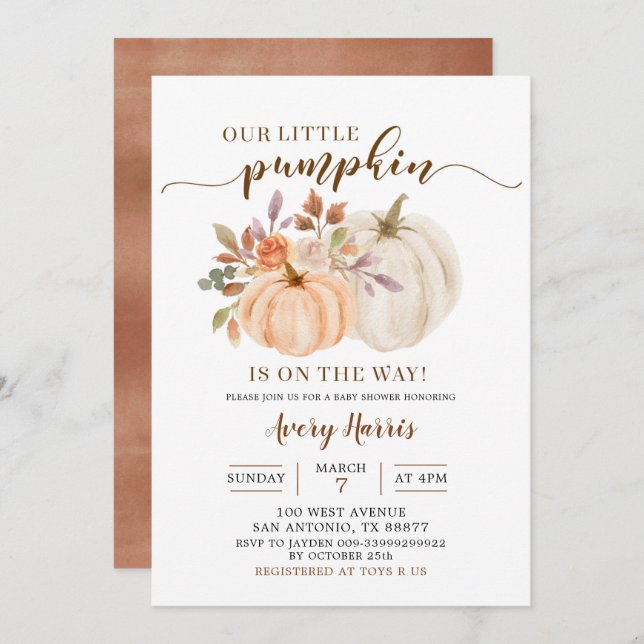Fall Rustic Boho Pumpkin Baby Shower-inbjudan Inbjudningar (Fram/baksida)