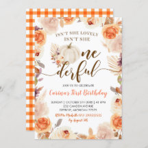 Fall Rustic Boho Pumpkin Onederful Birthday Invita