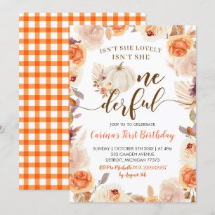 Fall Rustic Boho Pumpkin Onederful Birthday Invita Inbjudningar
