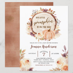 Fall Rustic Boho Woodland Pumpkin Baby Shower Inbjudningar