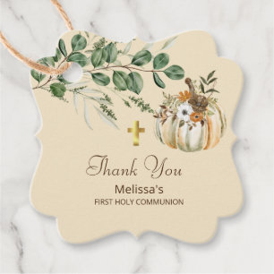 Fall Rustic Brown Greenery First Heliga Communion Gåvor Etiketter
