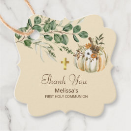 Fall Rustic Brown Greenery First Heliga Communion Gåvor Etiketter