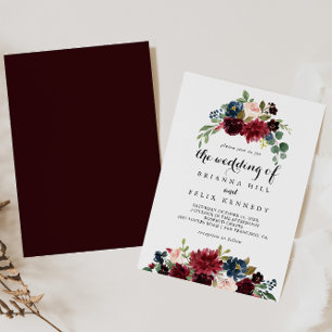 Fall Rustic Burgundy Calligraphy Bröllop Inbjudningar