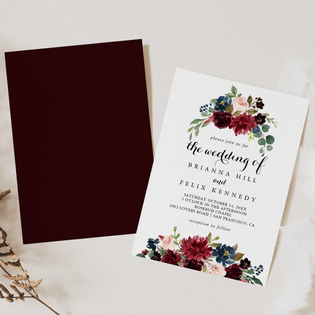 Fall Rustic Burgundy Calligraphy Bröllop Inbjudningar (Skapare uppladdad)