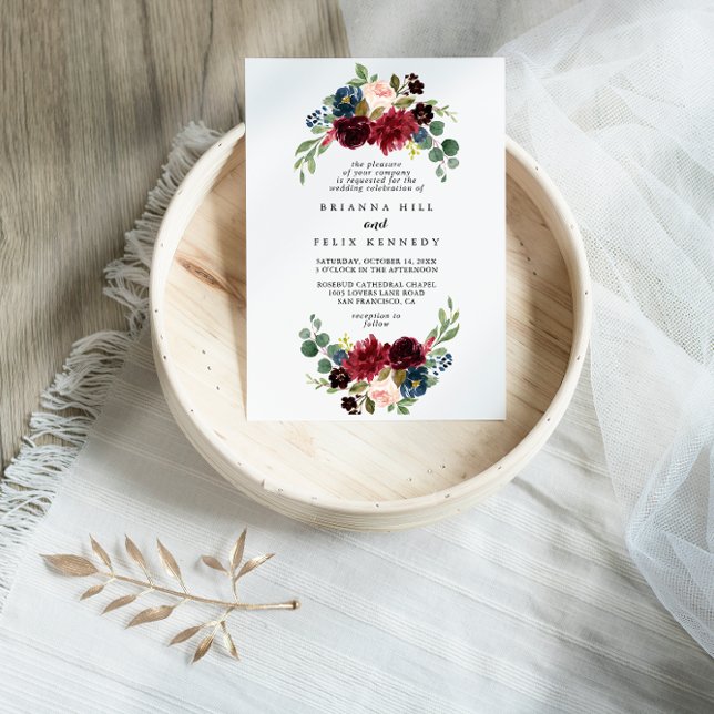 Fall Rustic Burgundy Calligraphy Diamond Bröllop Inbjudningar (Skapare uppladdad)